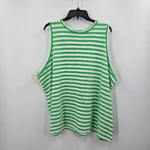 Caslon Womens Green White‎ Striped Sleeveless Tank Top Plus Size 3X Slub Knit